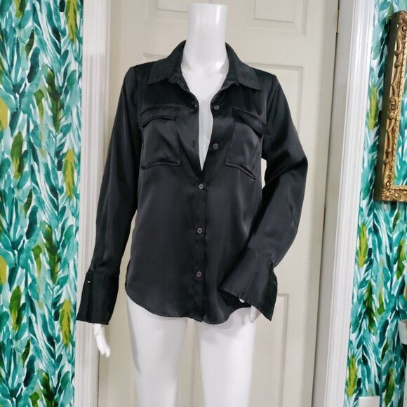 Derek Lam 10 Black Long-Sleeve Button-Up Blouse With Chest Pockets S - Picture 6 of 16